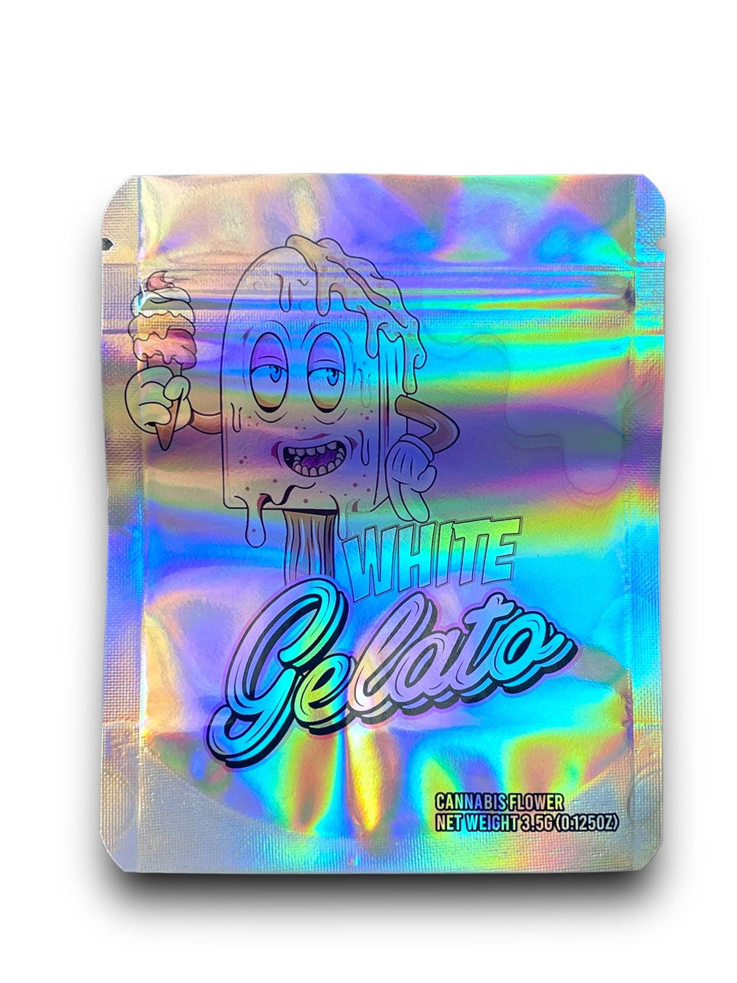 White Gelato 3.5G Mylar Bags Holographic