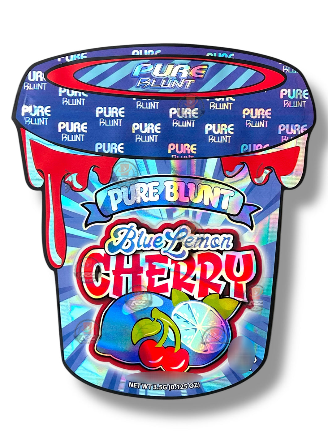 Pure Blunt Blue Lemon Cherry Mylar Bag 3.5g shape bag