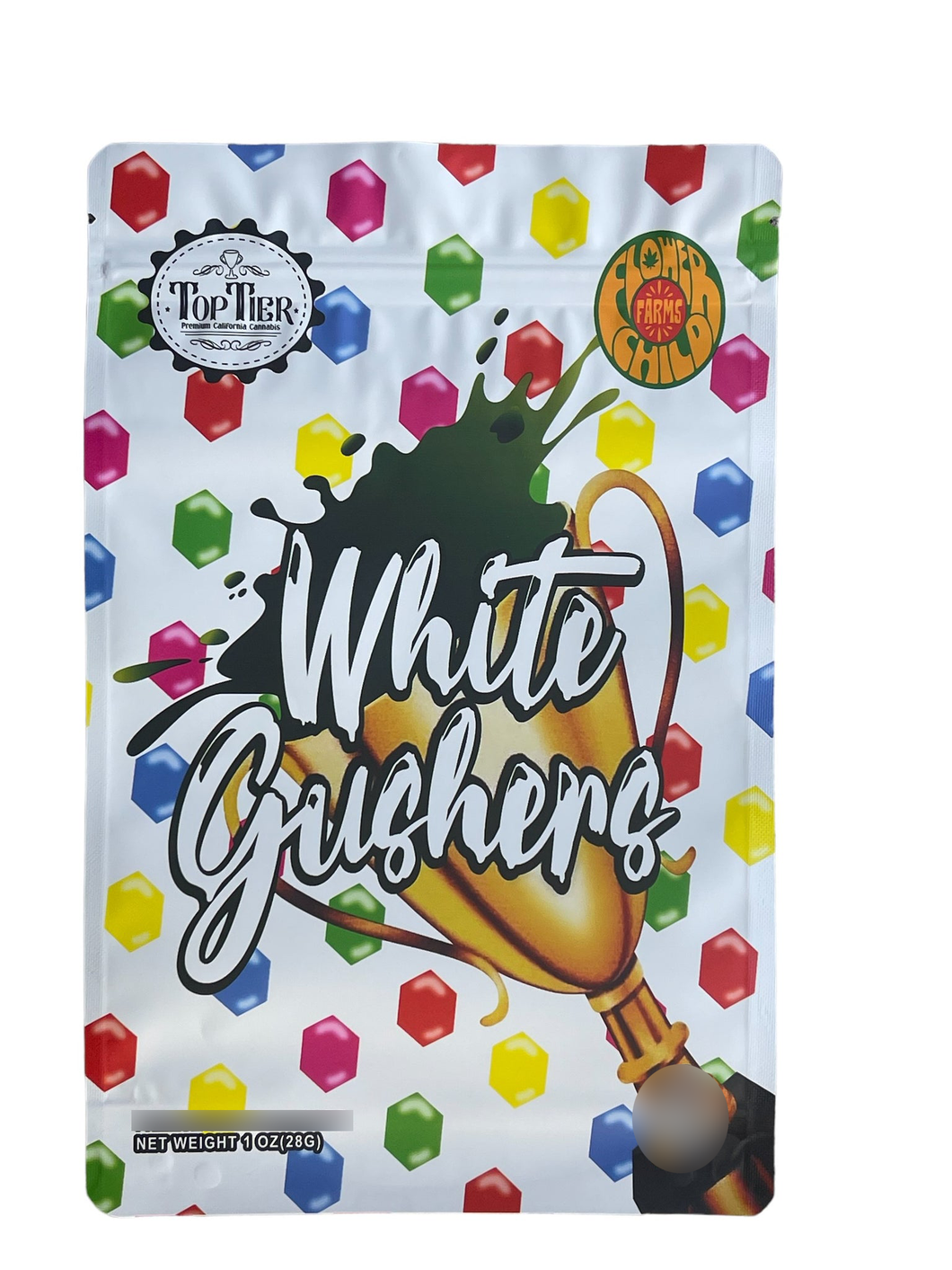 Top Tier White Gushers 1 OZ  28G Mylar empty Mylar bag 1 ounce (50 Count)