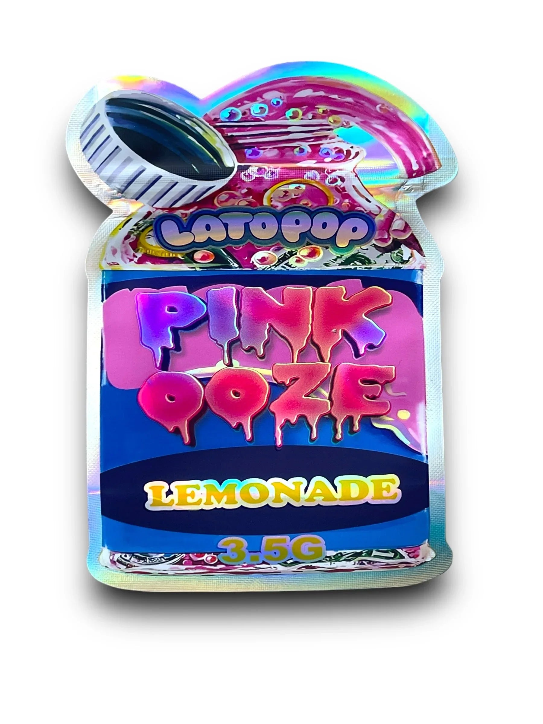 Pink Ooze Lemonade Lato POP 3.5G Mylar Bags Holographic – Black