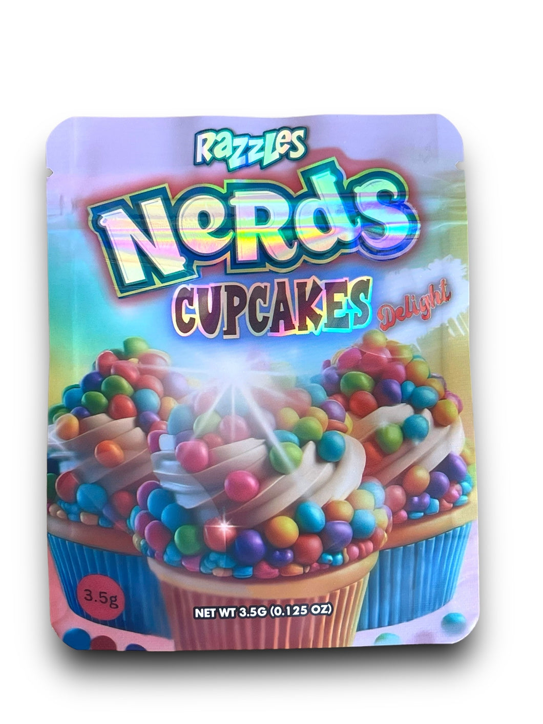 Razzles Nerds Cupcakes 3.5G Mylar Bags Holographic Mylar Packaging