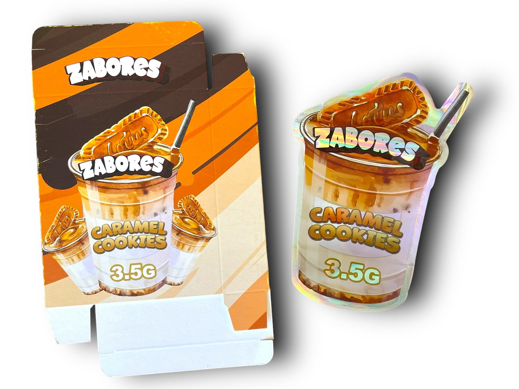 Zabores Caramel Cookies Mylar Bags with Boxes 3.5g Box Packaging Holographic