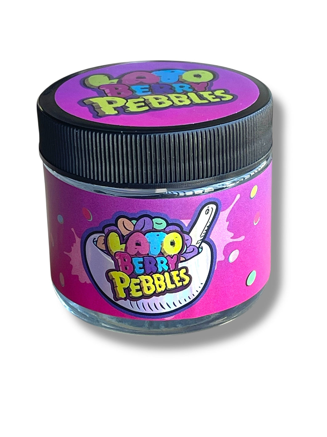 Lato Marshmallow Pebbles 3.5g Glass Jars with Holographic Stickers Child Resistant jar