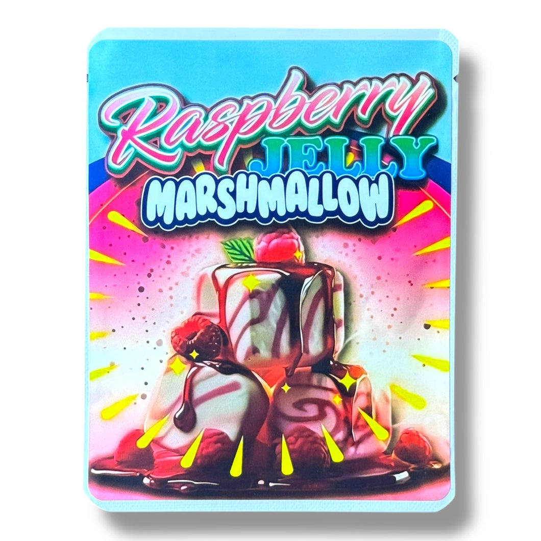 Raspberry Jelly Marshmallow 3.5G Mylar Bags -With stickers and label