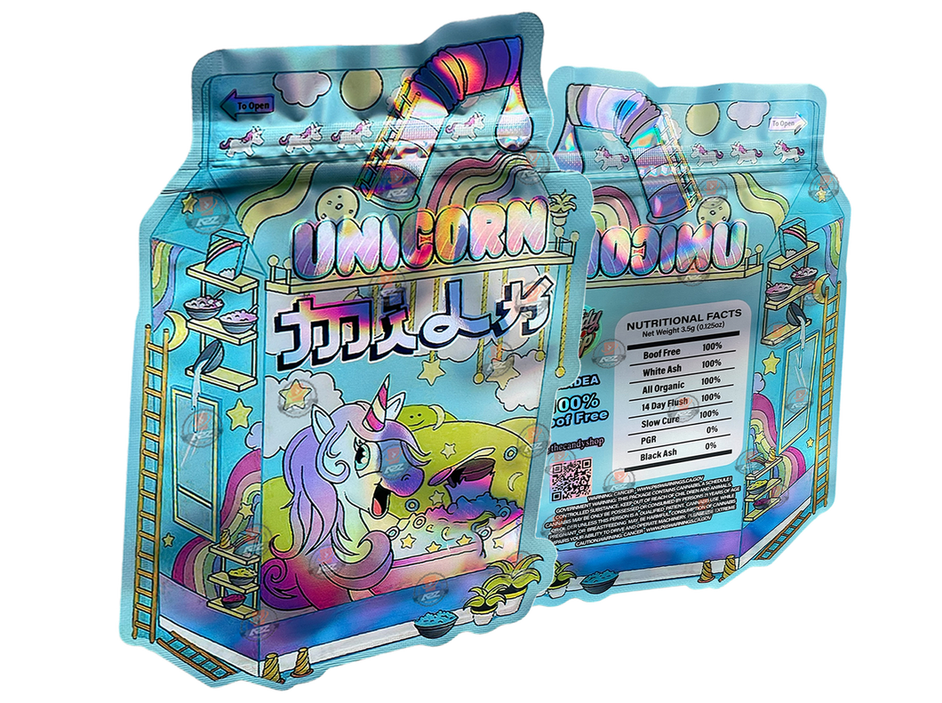 Unicorn Milk Mylar bag 3.5g cut out Empty Packaging- Holographic