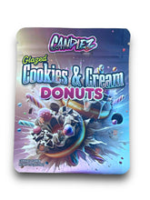 Load image into Gallery viewer, Candiez Glazed Cookies &amp; Cream Donuts 3.5G Mylar Bags Holographic
