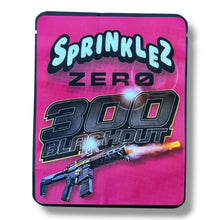 Load image into Gallery viewer, Sprinklez Zero 300 Blackout 3.5G Mylar sticker Bags -With stickers and label
