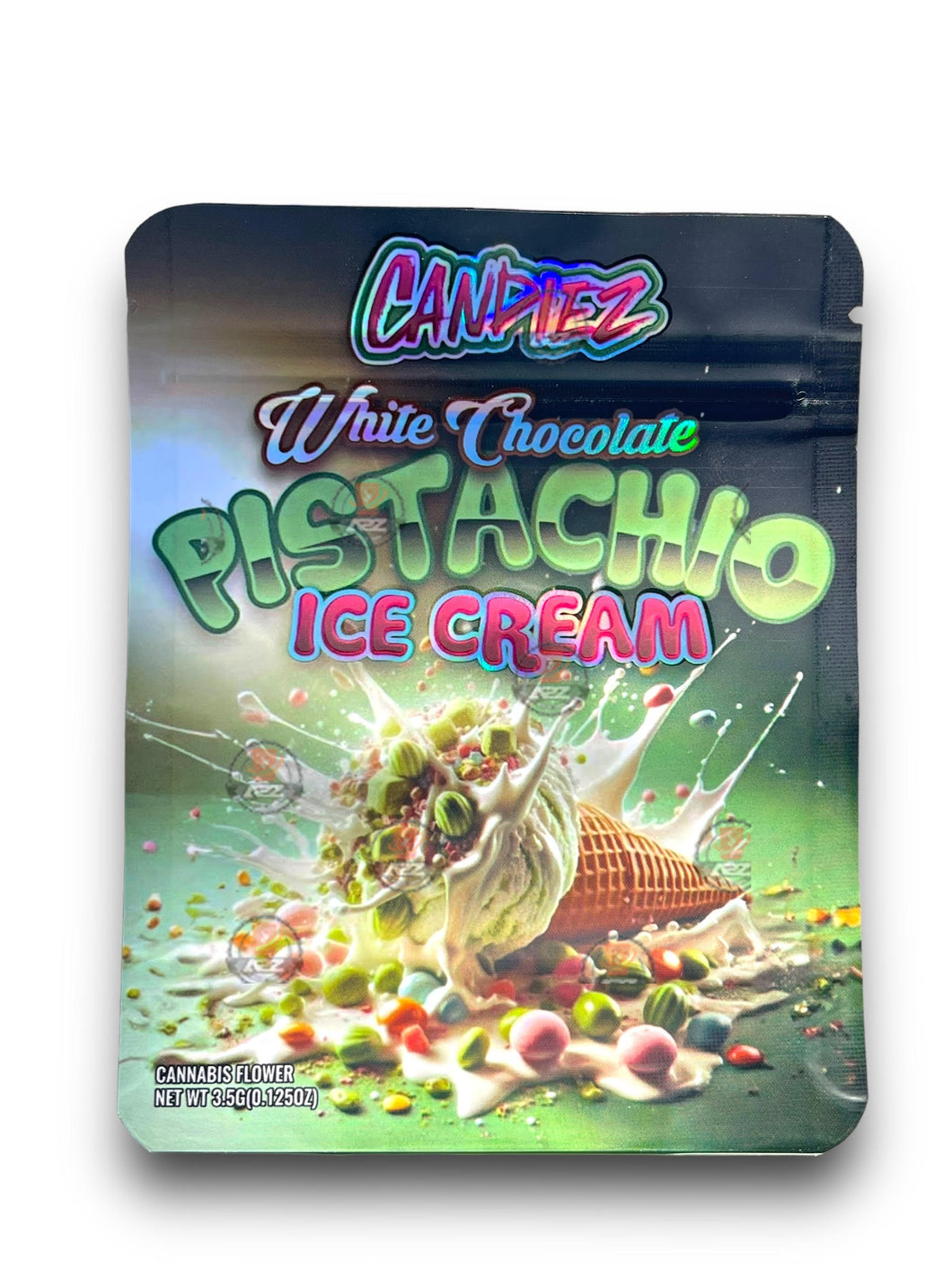 Candiez White Chocolate Pistachio Ice Cream 3.5G Mylar Bags Holographic