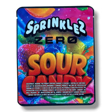 Load image into Gallery viewer, Sprinklez Zero Sour Candy 3.5G Mylar sticker Bags -With stickers and label
