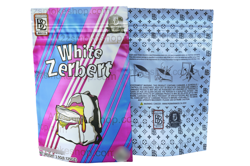 Backpack Boyz White Zerbert Mylar Bag- 3.5g Packaging Only