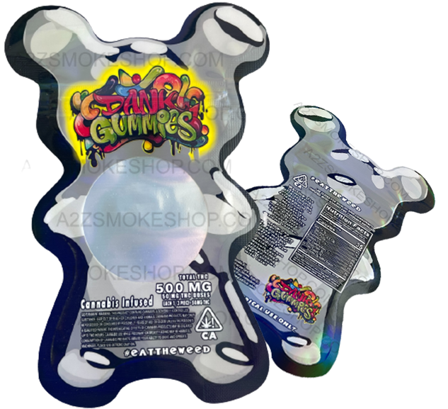 Dank Gummies Cut out 500mg  Mylar Bag With window Silver - Packaging Only