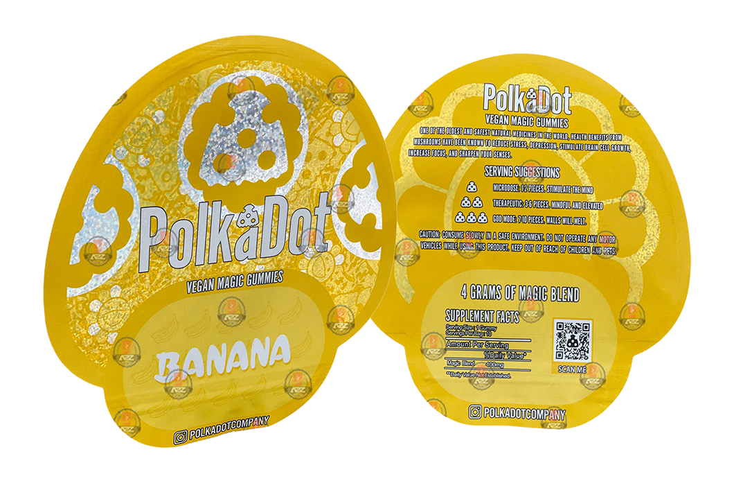 Polkadot Gummies Banana Mylar bags 3.5g (Empty Bag-Packaging only)