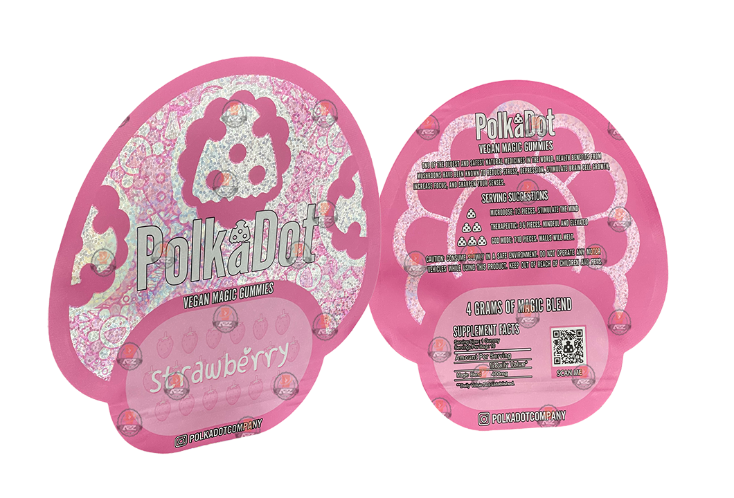 Polkadot Gummies Strawberry Mylar bags 3.5g (Empty Bag-Packaging only)