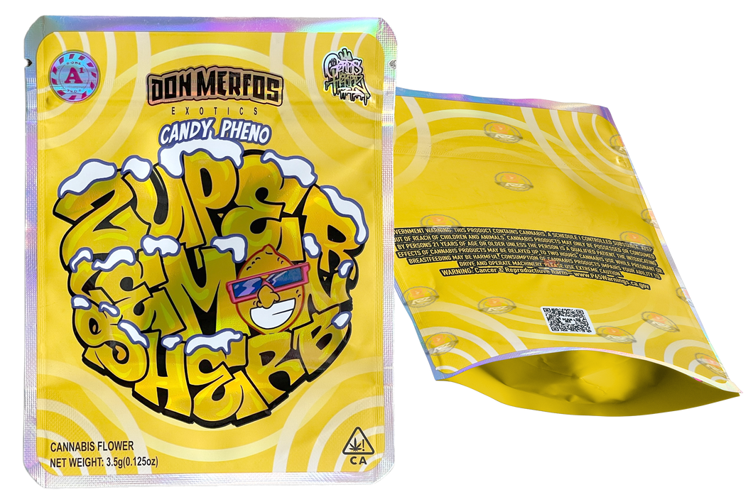 Don Merfos Super Lemon Sherb bag 3.5g Glossy Mylar Bag Exotics Candy Pheno