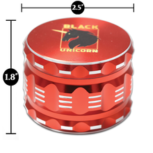 Load image into Gallery viewer, Black Unicorn Grinder with Pollen Catcher. Large 4 Piece, 2.5&quot; Aluminum (Red)
