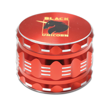 Load image into Gallery viewer, Black Unicorn Grinder with Pollen Catcher. Large 4 Piece, 2.5&quot; Aluminum (Red)
