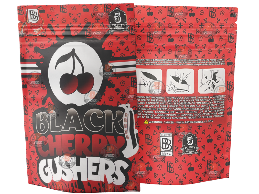 Backpack Boyz Black Cherry Gushers Mylar Bag- 3.5g Tamper stickers-Packaging Only