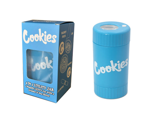 Cookies Mag Jar with Grinder -Airtight storage container led magnifying jar (Blue)