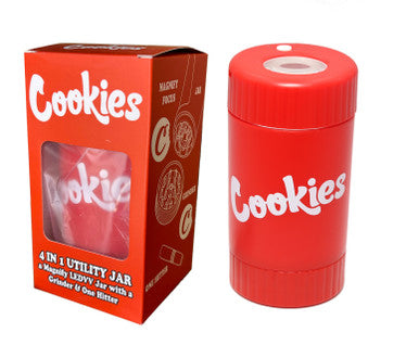 Cookies Mag Jar with Grinder -Airtight storage stash container led magnifying jar (Red)