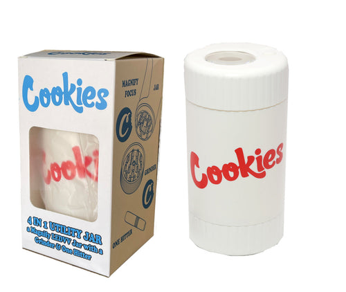Cookies Mag Jar with Grinder -Airtight storage stash container led magnifying jar (White)
