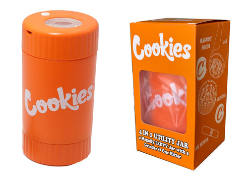 Cookies Mag Jar with Grinder -Airtight storage stash container led magnifying jar(Orange)