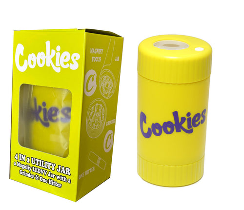 Cookies Mag Jar with Grinder -Airtight storage stash container led magnifying jar(Yellow)