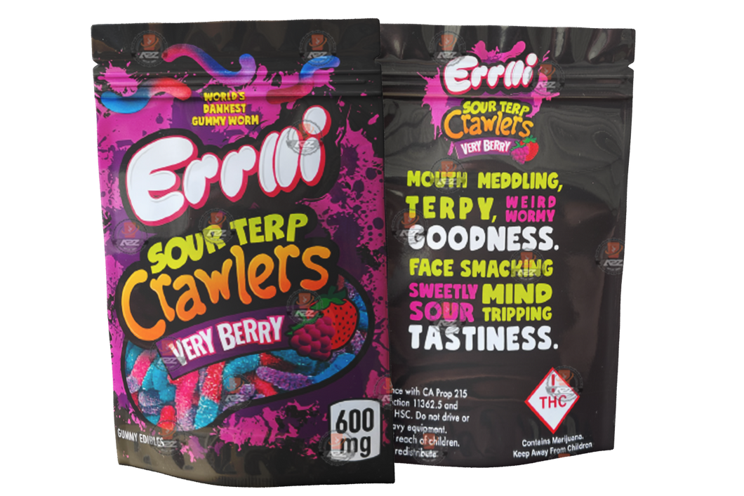 Errlli  Sour Terp Very Berry  Crawlers  600mg Mylar bags packaging only 4x6