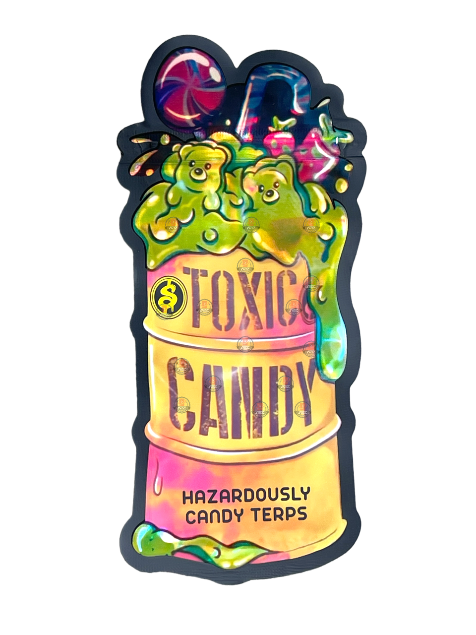 Toxic Candy Cut Out Mylar Bags 3.5g Die Cut Holographic Sherb Money
