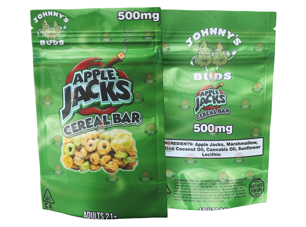 Apple Jacks Cereal Bar 500mg Mylar bags -Empty Packaging Only